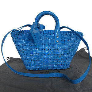 Balenciaga Bistro XS Basket Shoulder Bag Polyurethane Blue Silver